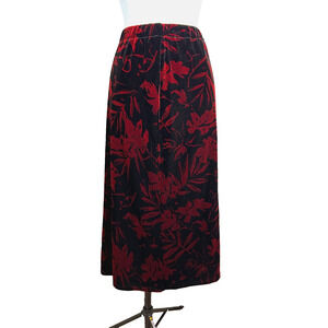 Vintage 90s Kathie Lee Collection Velvet Midi Skirt Womens Small Black Red Boho